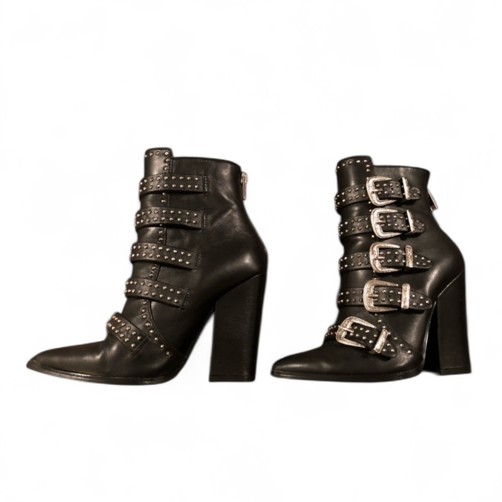 Steve Madden Black Ankle Boots with Silver Buckles 6 - Picture 3 of 4